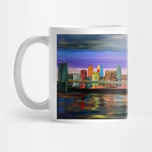 landscape abstract painting of the Brooklyn Bridge at mid day . Mug